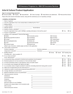 Arts & Culture Insurance Application