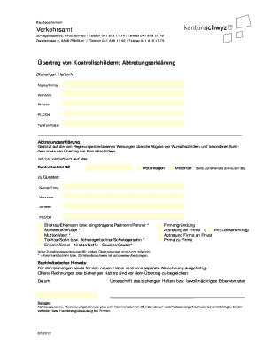 Übertrag von Kontrollschildern; Abtretungserklärung