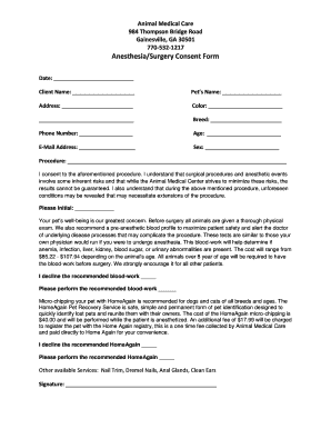 Anesthesia/Surgery Consent Form