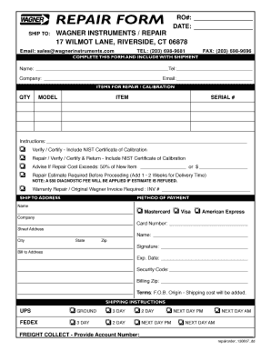 Wagner Instruments Repair Form