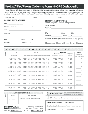 ProLux Fax/Phone Ordering Form