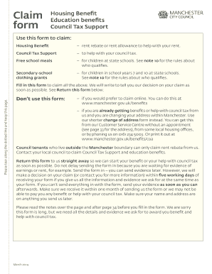 Manchester Housing Benefit and Council Tax Support Claim Form