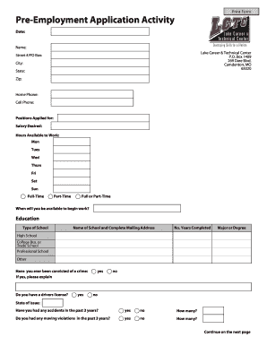 Pre-Employment Application Form