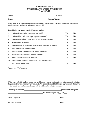 Interscholastic Sports Interim Form