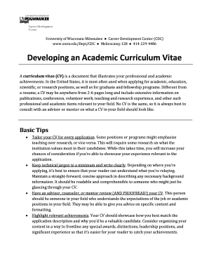 Developing an Academic Curriculum Vitae - University of Wisconsin bb