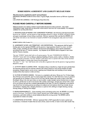 Horse Riding Agreement and Liability Release Form