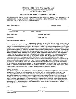 Hold Harmless Agreement for Equine Events