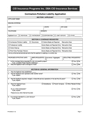 Contractors Pollution Liability Application Form