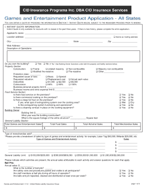 Games and Entertainment Insurance Application