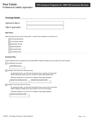 Real Estate Professional Liability Application
