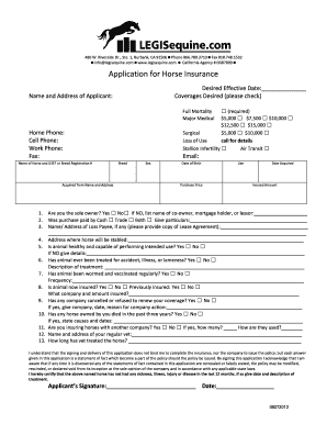 California Horse Insurance Application