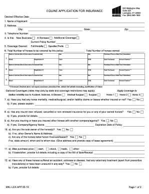 Equine Application for Insurance