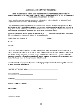 Acknowledgment of Risk Form