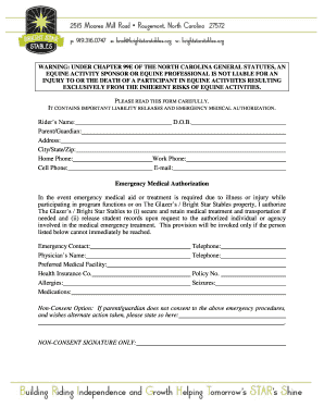 Equine Activity Liability Waiver and Emergency Authorization
