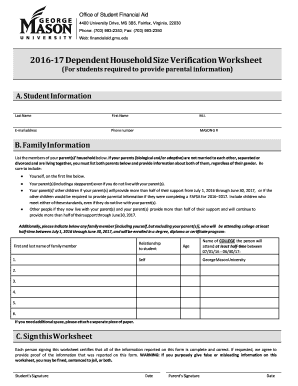 2016-17 Dependent Household Size Verification Worksheet