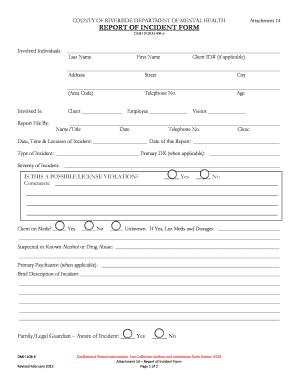 Riverside County Mental Health Incident Report Form