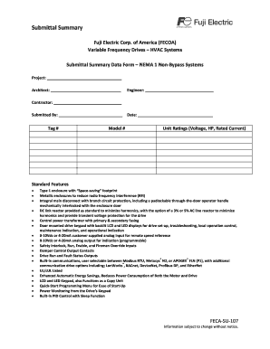 Variable Frequency Drives Submittal Summary Form