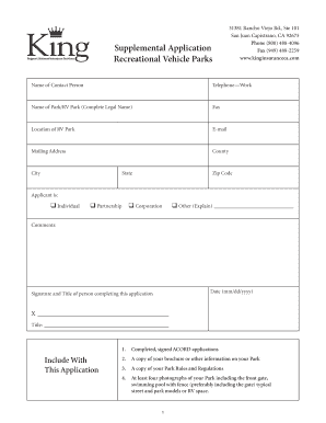 RV Park Insurance Application