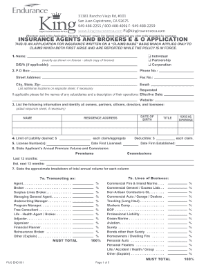 Insurance Agents and Brokers E & O Application