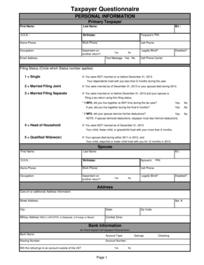 US Federal Taxpayer Questionnaire