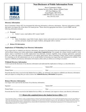 Non-Disclosure of Public Information Form