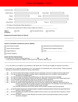 Section 504 Eligibility Form