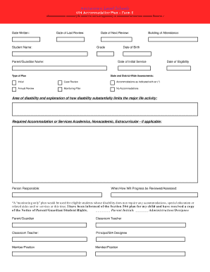 504 Accommodation Plan Form E