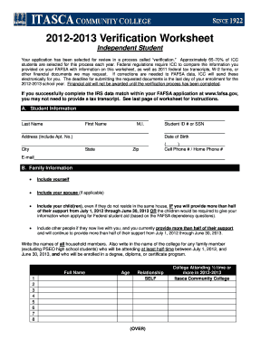 2012-2013 Verification Worksheet