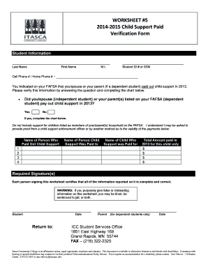 2014-2015 Child Support Verification Form