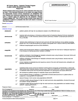 BC Cancer Class II Drug Registration Form