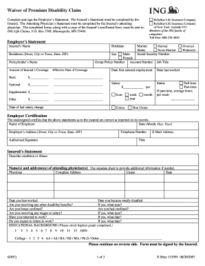 Waiver of Premium Disability Claim Form