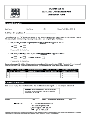 WORKSHEET #5 20162017 Child Support Paid Verification Form Student Information Last Name First Name M - itascacc