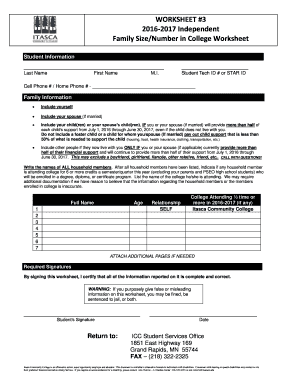 2016-2017 Family Size College Worksheet