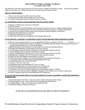 Business Tax Return Preparation Checklist