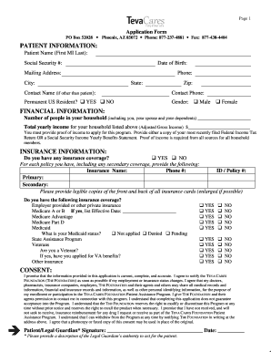 Teva Cares Foundation Patient Assistance Program Application