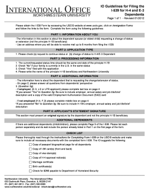 IO Guidelines for Filing the I-539 for H-4 and E-3 Dependents - northwestern