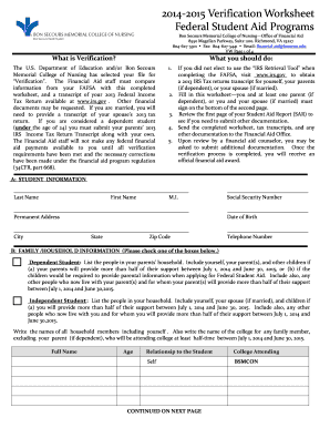 2014-2015 Verification Worksheet