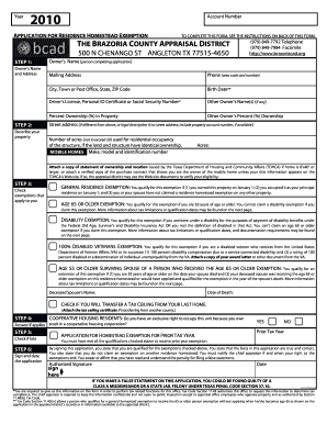 Texas Residence Homestead Exemption Application