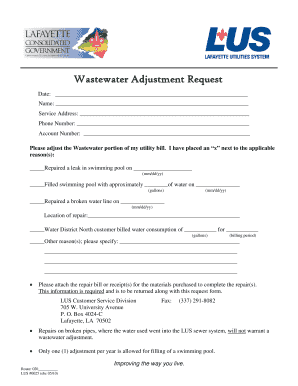 Wastewater Adjustment Request Form