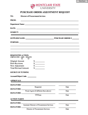 Purchase Order Adjustment Request Form