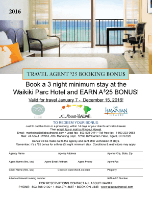 Travel Agent Booking Bonus Form