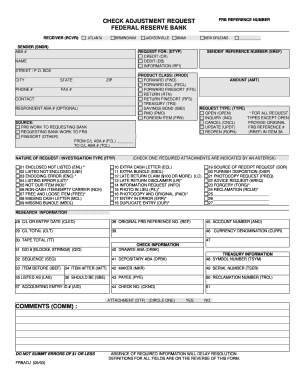 Federal Reserve Bank Adjustment Request Form
