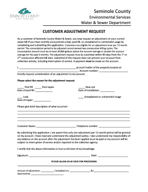 Seminole County Water Bill Adjustment Request