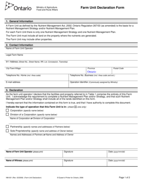 Ontario Farm Unit Declaration Form