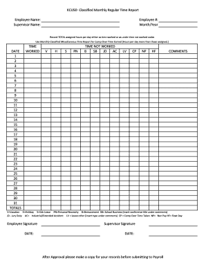 KCUSD Classified Monthly Regular Time Report