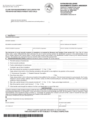 California Parent-Child Property Transfer Exclusion Form