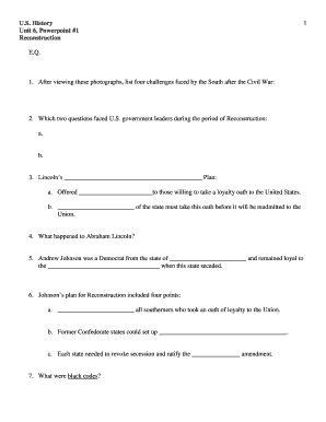 Reconstruction History Worksheet