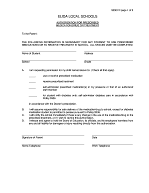 Authorization for Prescribed Medication or Treatment