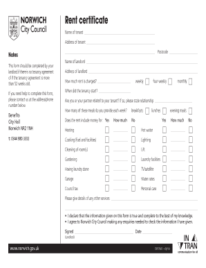 Norwich Rent Certificate