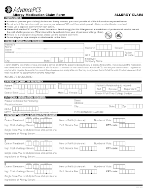 Allergy Medication Claim Form